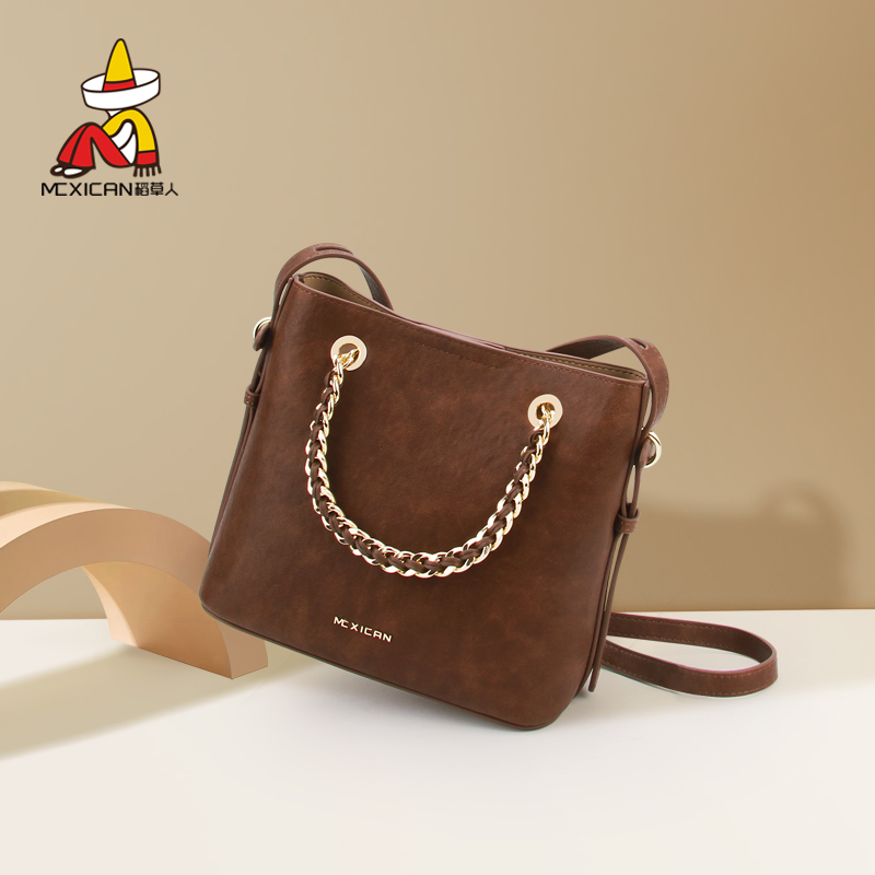 稻草人简约洋气百搭高级水桶包