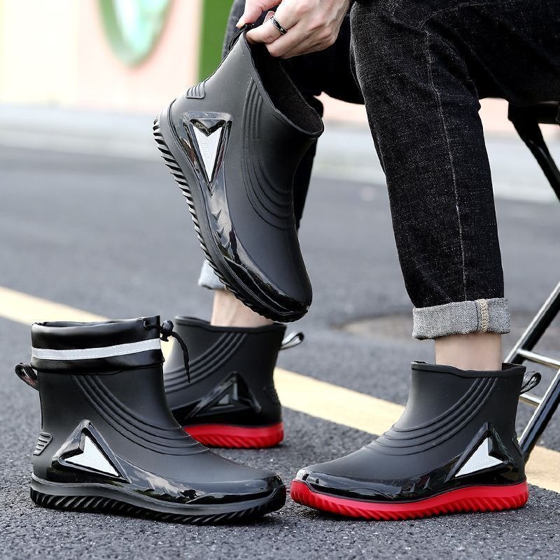 农田男女雨鞋束口钓鱼雨靴男士短筒防水口防滑工地厨房固定绒保暖