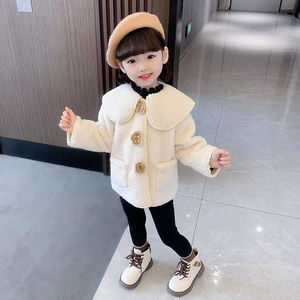 2023女小童冬季新款加厚外套洋气时尚小女孩韩版百搭羊羔绒毛毛衣