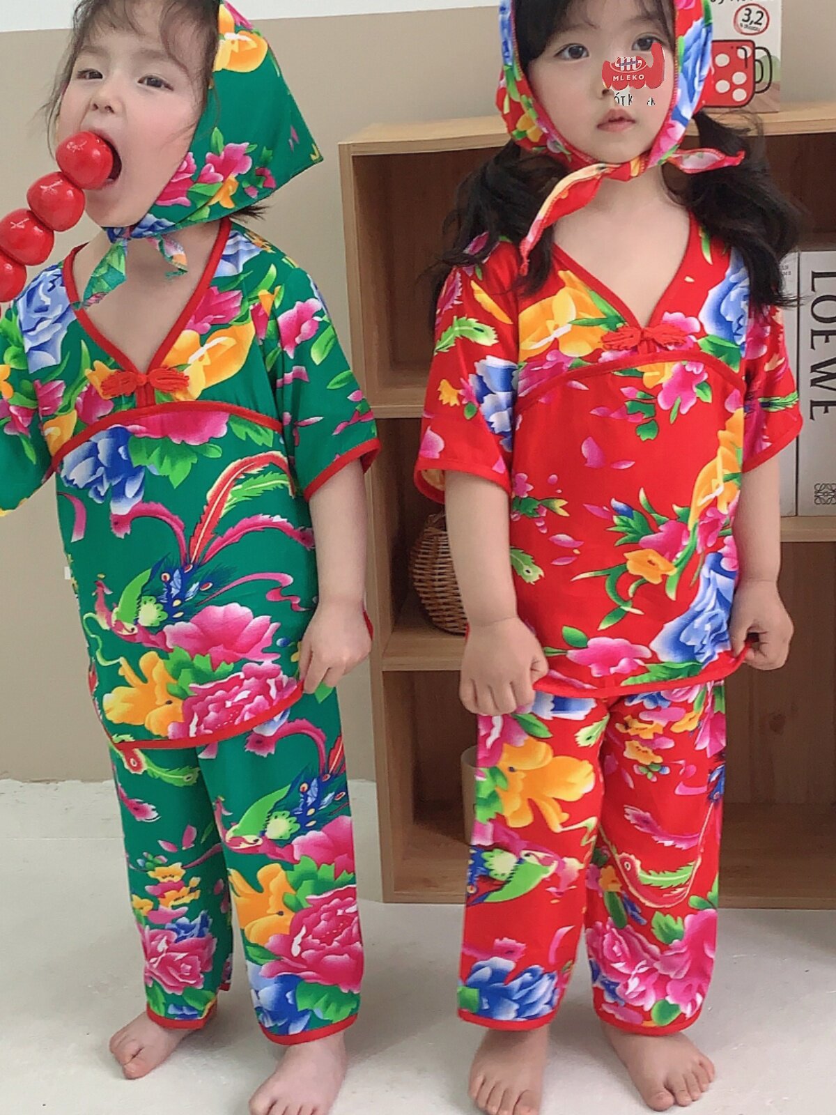TODDLER LOUNGEWEAR SET NET RED BABY COTTON SILK NORTHEAST BIG FLOWER SHORT-SLEEVED CROPPED PANTS MENS AND WOMENS TREASURE SUMMER PAJAMAS TIDE