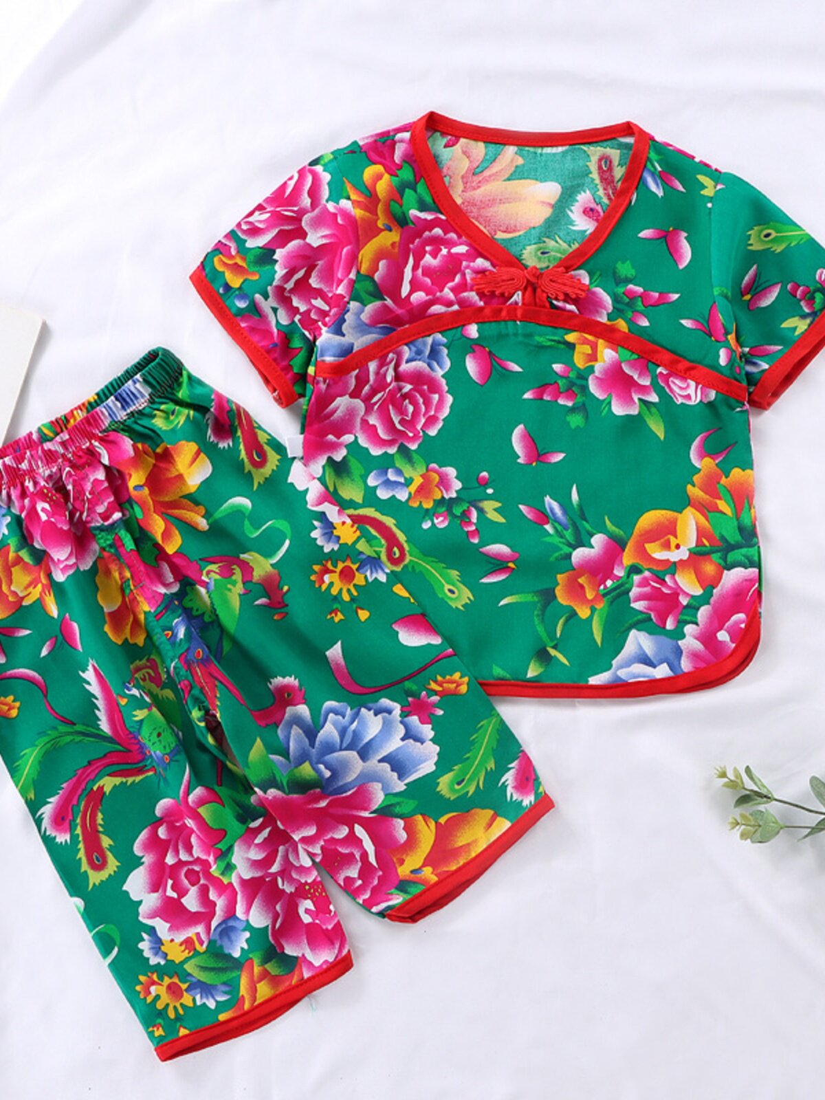 TODDLER LOUNGEWEAR SET NET RED BABY COTTON SILK NORTHEAST BIG FLOWER SHORT-SLEEVED CROPPED PANTS MENS AND WOMENS TREASURE SUMMER PAJAMAS TIDE