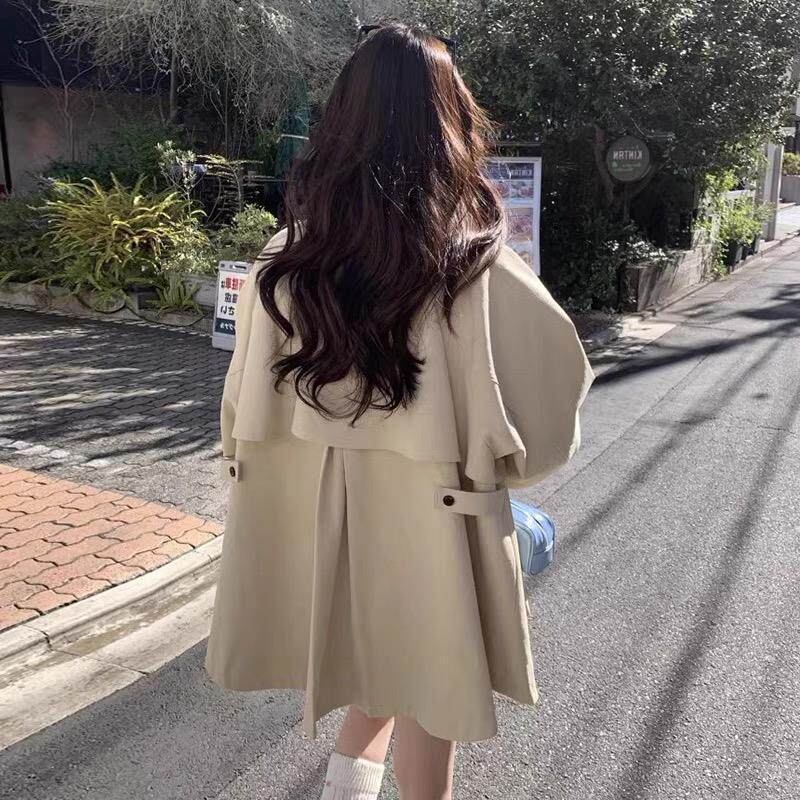 韩国chic秋季新款复古英伦风立领设计感小众宽松长袖风衣外套女