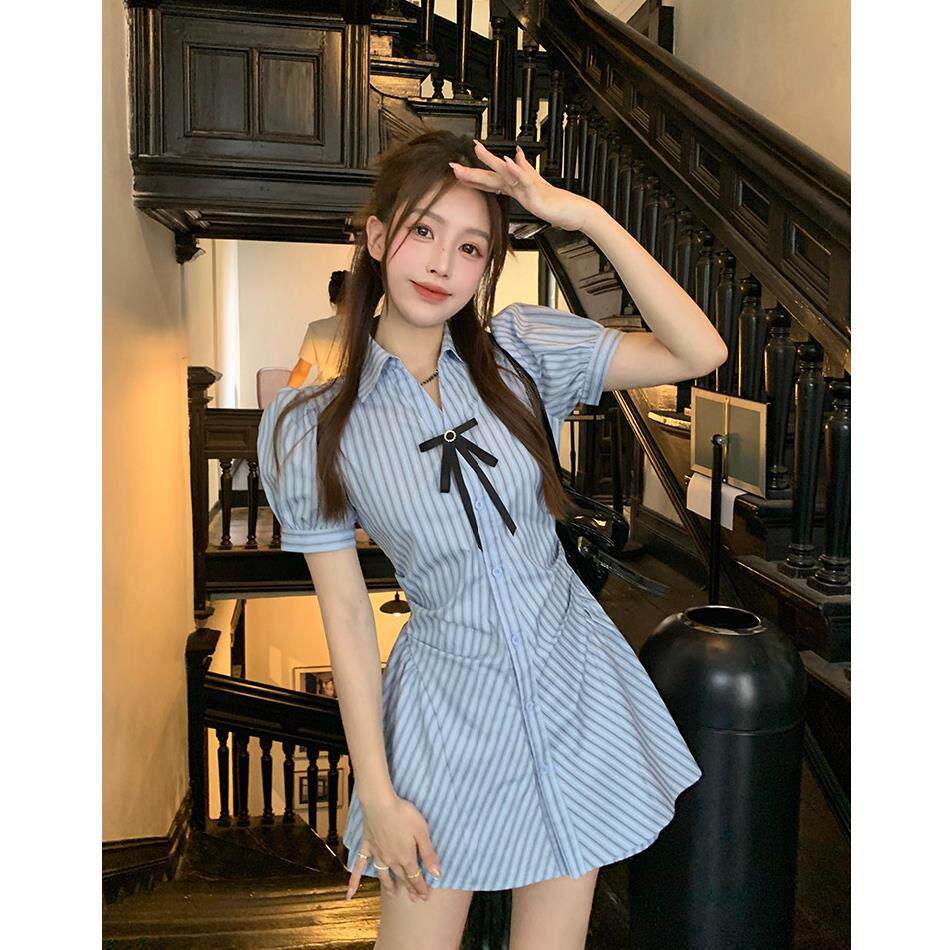 套装女装2025新款高级感休闲条纹连衣裙女+短裤时尚小个子两件套