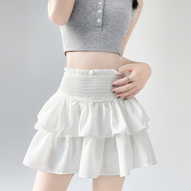 蛋糕半身裙小个子女夏季雪纺蓬蓬短裙高腰显瘦a字荷叶边褶皱猫人