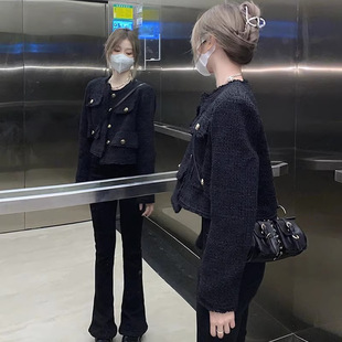 黑色小香风外套女2025春秋新款法式高级感名媛小个子修身短款上衣