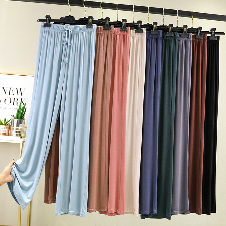 莫代尔阔腿裤女高腰垂感春夏大码宽松直筒裤韩版休闲百搭黑色长裤