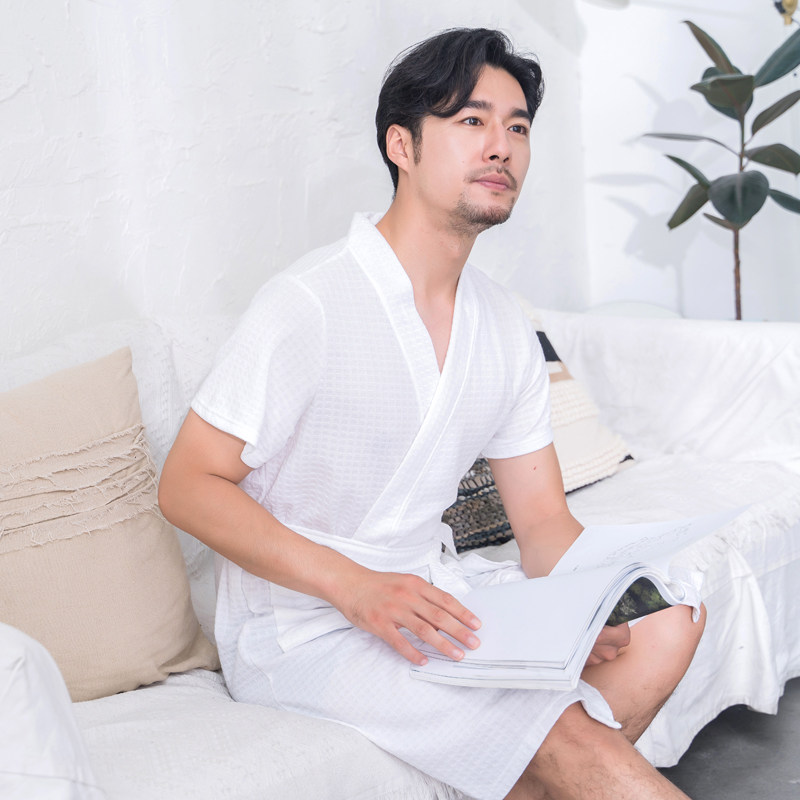 加肥加大情侣和服浴袍性感中长薄款睡袍男式女士夏天速干吸水浴衣