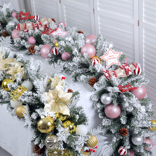 2.8米加密超宽圣诞藤条装饰布置扶手毛条挂件拱门圣诞树枝条挂件