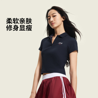 李宁运动生活女修身短袖POLO衫