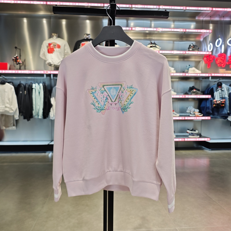 李宁户外女款圆领保暖宽松卫衣