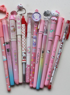包邮正品hello kitty中性笔 学生凯蒂猫水笔 KT签字笔12支装黑色