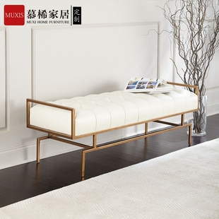 简约轻奢后现代不锈钢金属沙发凳主卧真皮软包化妆凳衣帽间换鞋凳