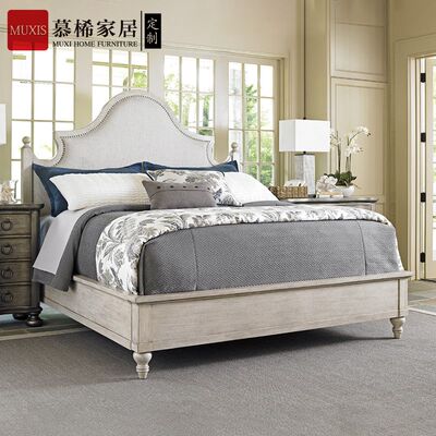 轻奢风美式实木布艺公主床婚床