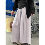 韩婷l春季新款紫色棉麻裙裤 大码冰丝亚麻阔腿裤裙春季九分休闲裤