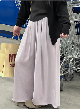 韩婷l春季新款紫色棉麻裙裤 大码冰丝亚麻阔腿裤裙春季九分休闲裤