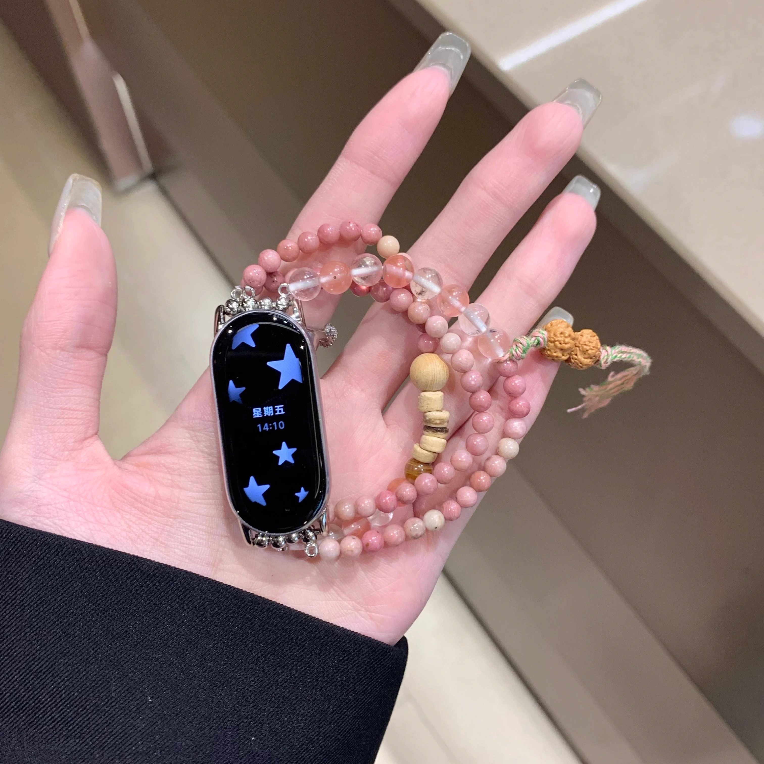 红纹天然石手串腕带适用小米手环9/8表带华为手环10/9/8手表带
