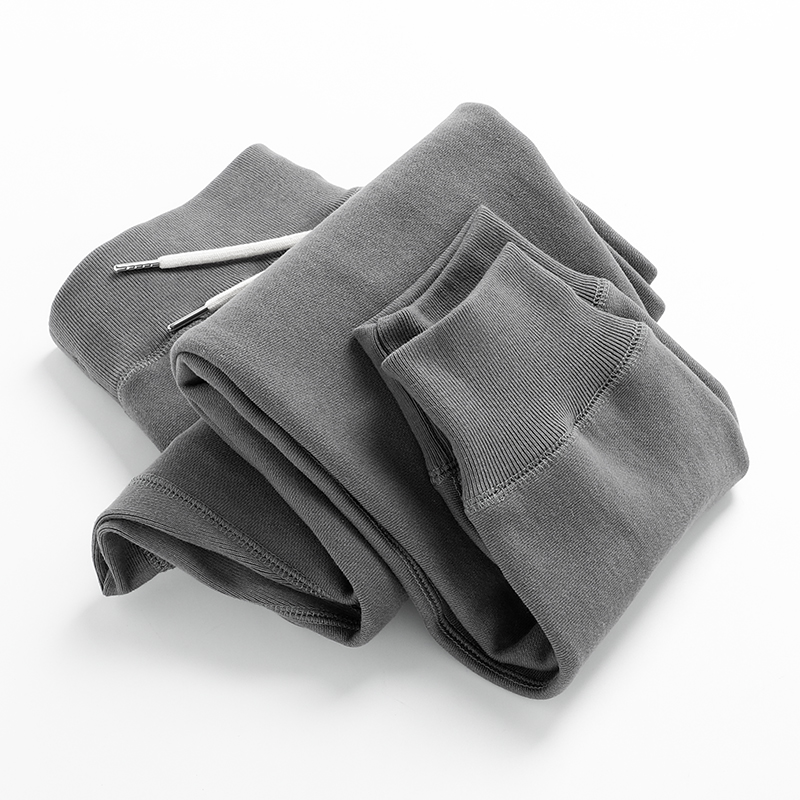 80度灰重磅纯棉加绒加厚纯色收口束脚卫裤男运动休闲长裤男女款冬