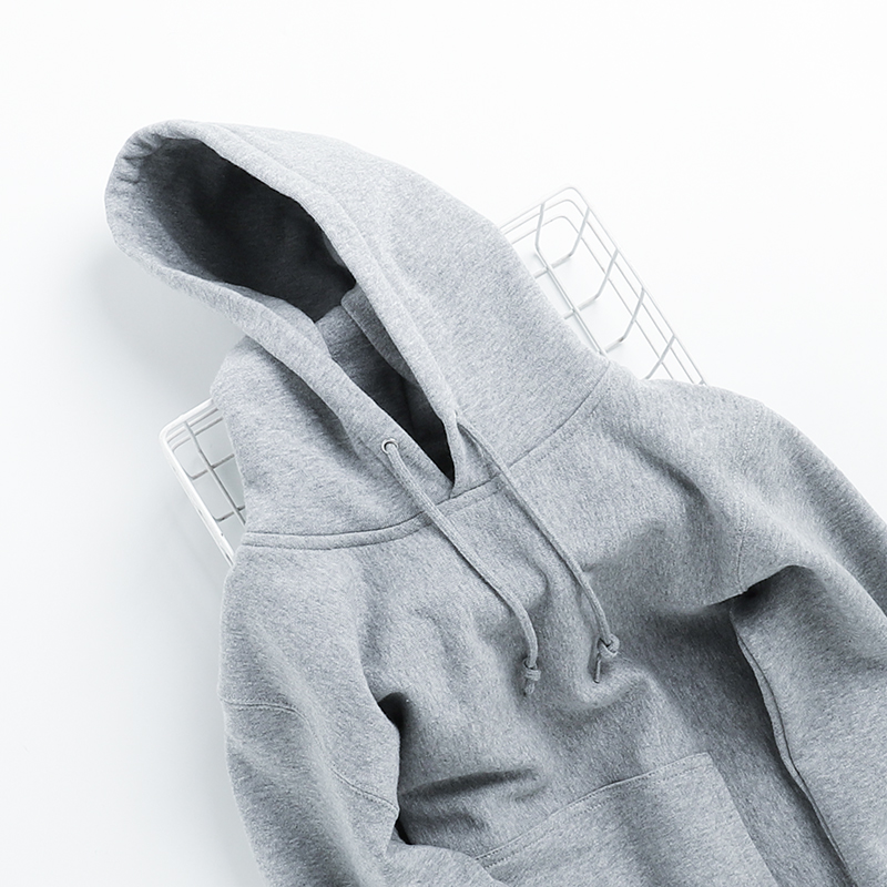 烟灰色重磅纯棉连帽卫衣男