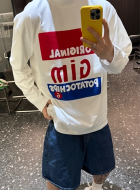 【陈发财】FA CAI新款im薯片标牌刺绣长袖T男女同款情侣款小领口