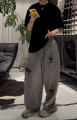 【陈发财 FACAI舒适慵懒简约设计感十字架洗水工艺直筒休闲阔腿裤
