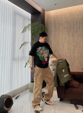 【陈发财】FA CAI新款美式复古风大力水手水洗做旧小领口男女T恤