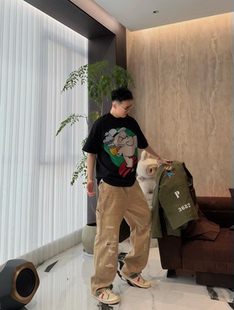 【陈发财】FA CAI新款美式复古风大力水手水洗做旧小领口男女T恤