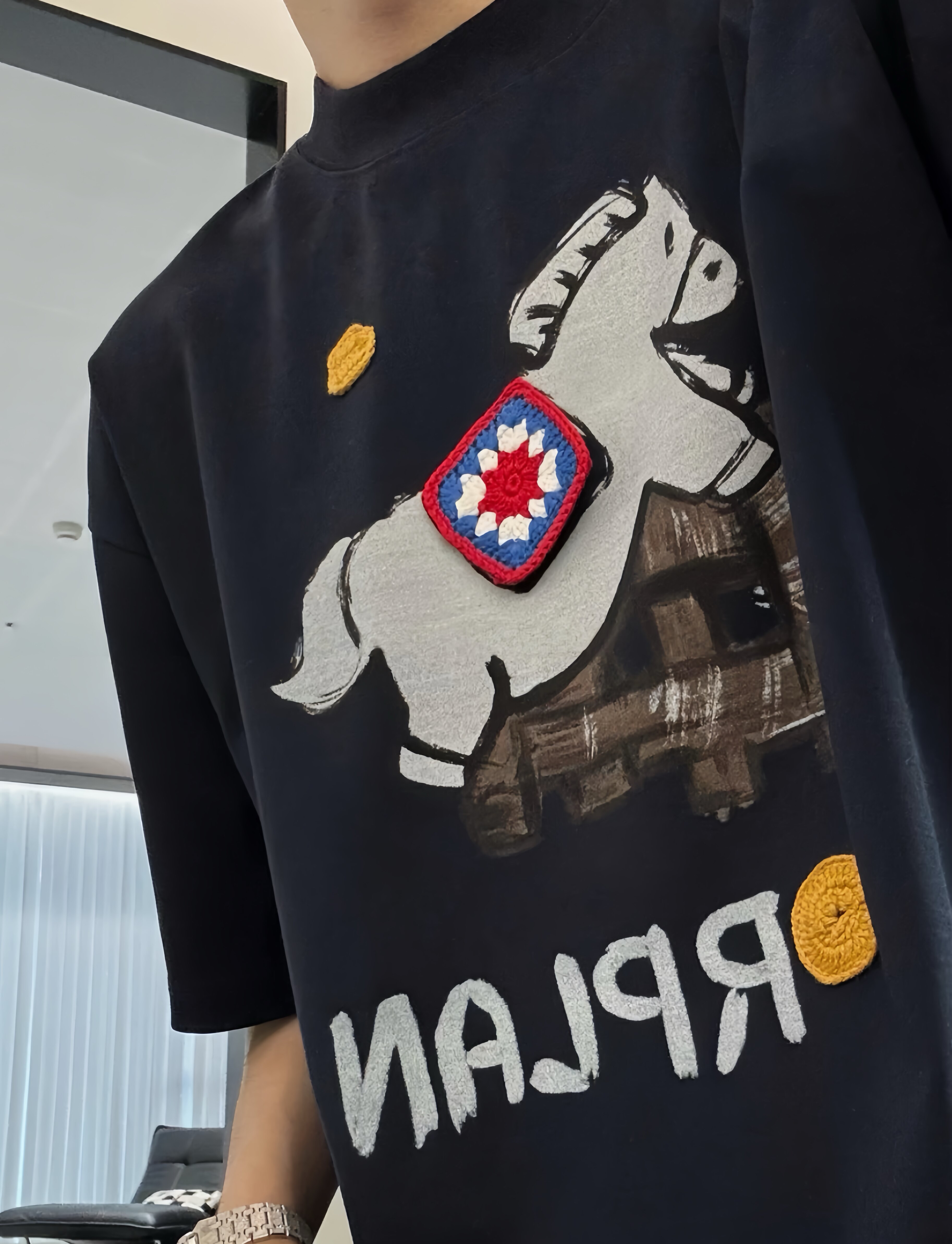 【陈发财】FA CAI夏季新款马上有钱刺绣印花短袖T恤男女宽松上