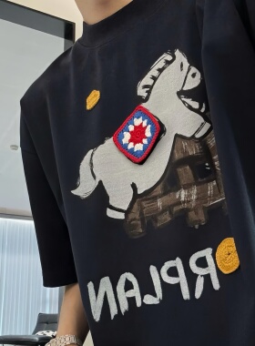 【陈发财】FA CAI夏季新款马上有钱刺绣印花短袖T恤男女宽松上衣