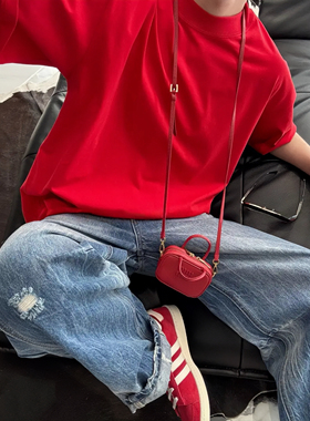 【陈发财】FA CAI夏季新款多巴胺T恤简约设计感小领口重磅T恤情侣