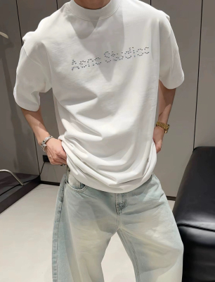 【陈发财】FA CAI新款AC钉钉字母小领口重磅纯棉宽松短袖T恤男女