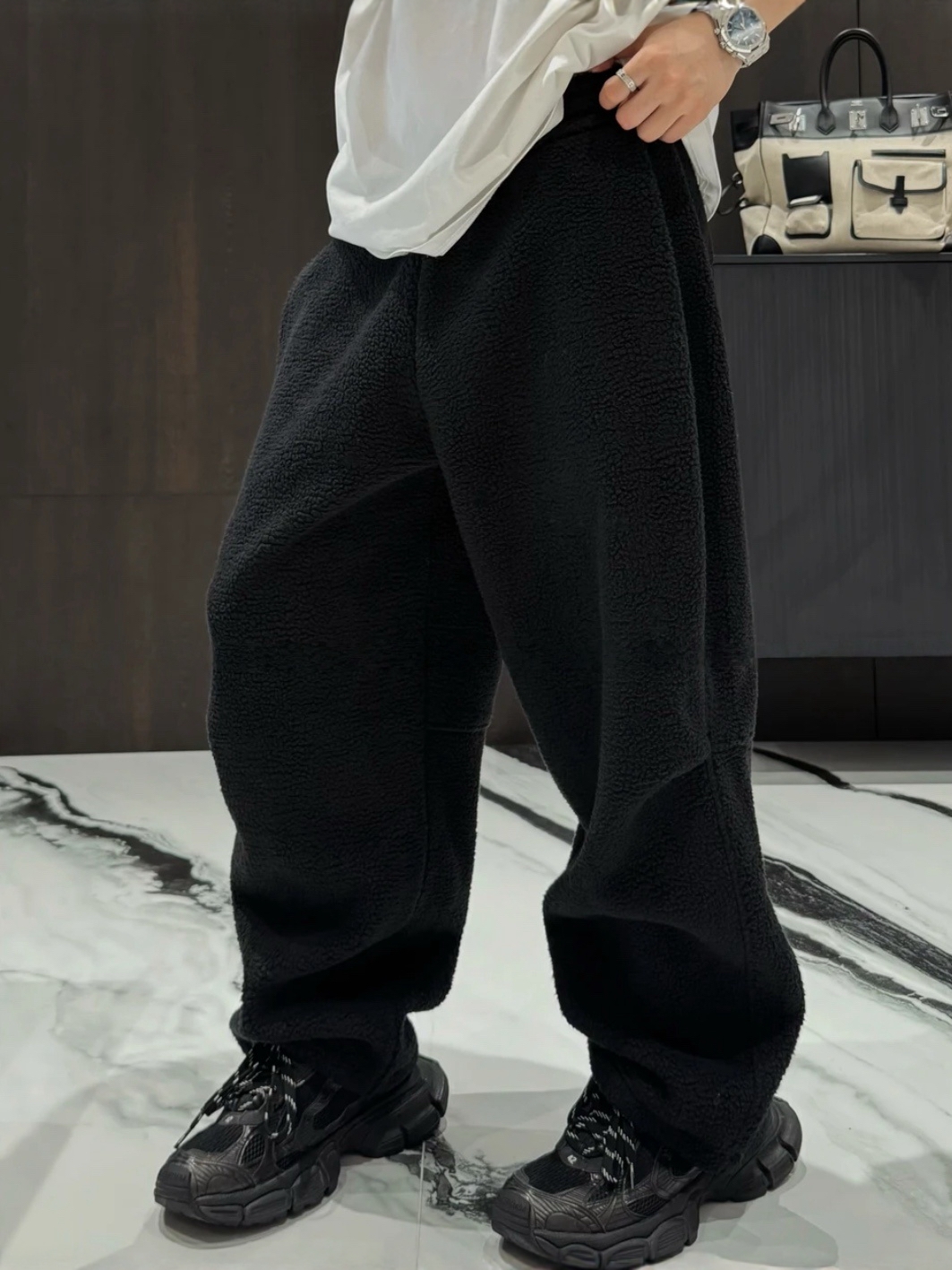 【陈发财】FA CAI秋冬新款摇粒绒休闲裤男女同款宽松百搭直筒长裤