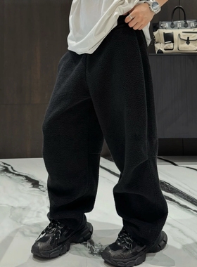【陈发财】FA CAI秋冬新款摇粒绒休闲裤男女同款宽松百搭直筒长裤