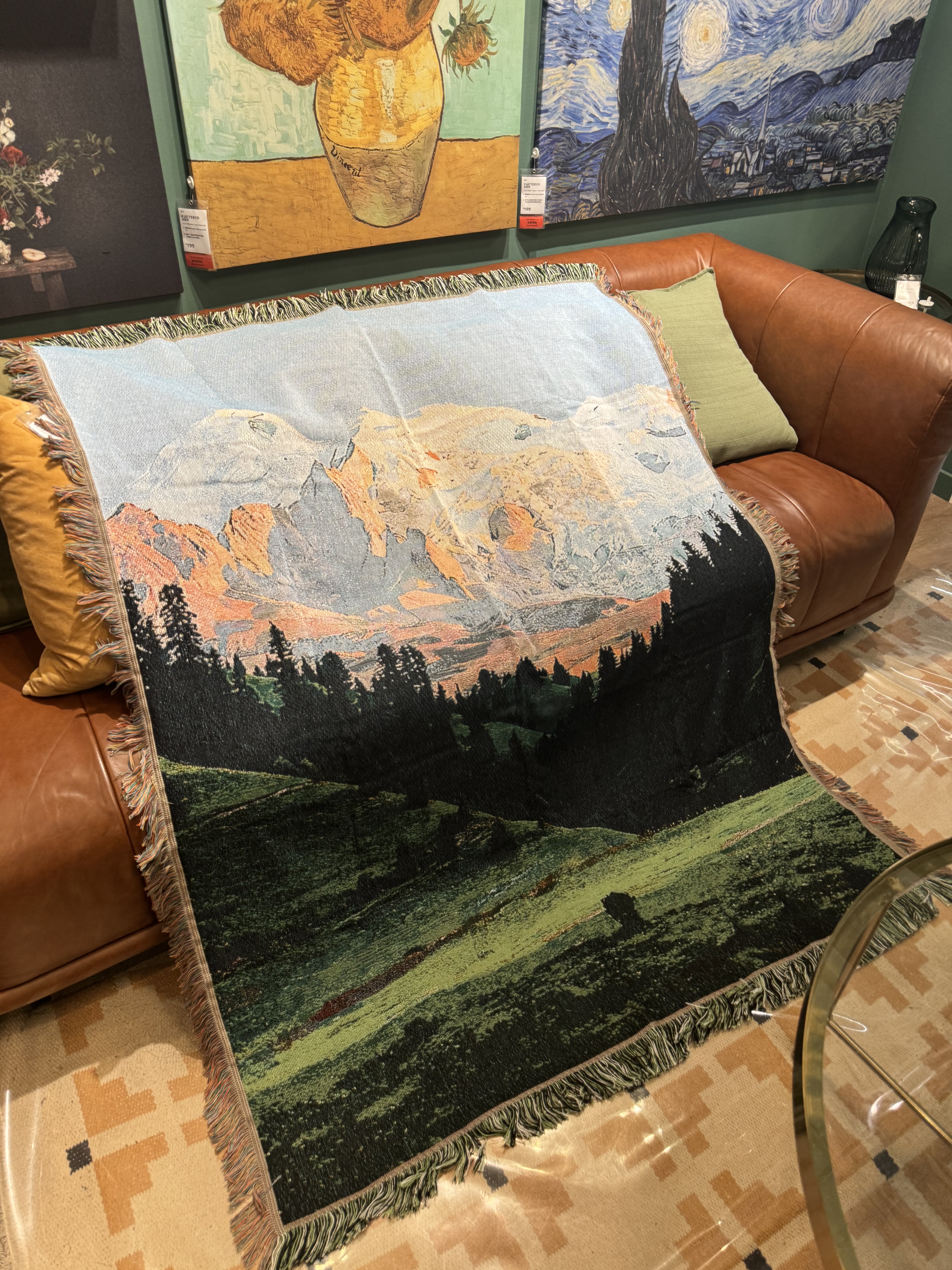 北欧森林治愈系风景画沙发毯房间装饰diy挂毯露营毯背景墙装饰毯图片