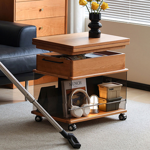 本木家居可移动升降茶几日式樱桃木折叠伸缩推车实木餐桌茶水柜