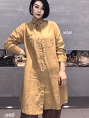 棉麻正品 长袖 女装 H201雪蓝衫 风衣外套秋季 新款 口袋长款 polo领打底