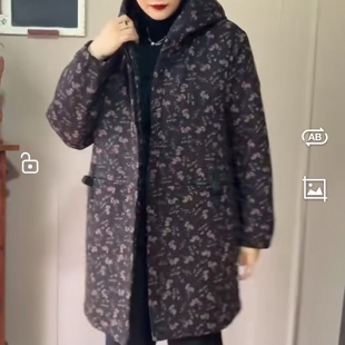 雪蓝杉棉麻女装棉服花色加大中长款棉大衣冬季新款棉上衣休闲宽松