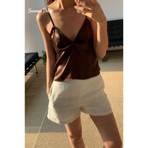 缎面深V可调节肩带夏季优雅上衣
