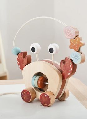 Montessori Wooden Crab Drag Toys Education Toys for Kids Mul