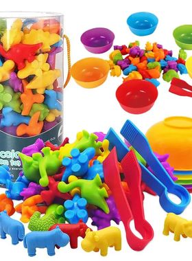 Montessori Animal Sorting Sensory Toys Rainbow Counting Colo
