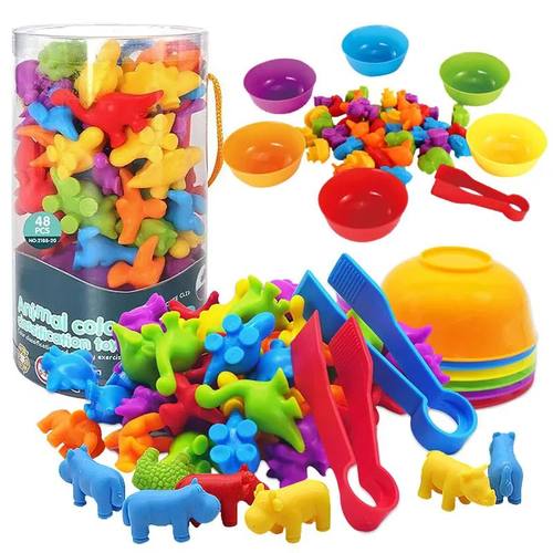 Montessori Animal Sorting Sensory Toys Rainbow Counting Colo