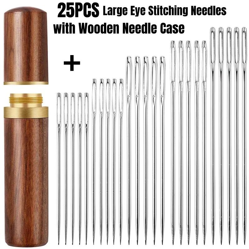 25PCS Large Eye Stitching Needles, 5 Sizes Big Eye Hand Sewi