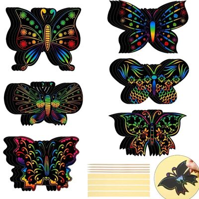 12/6Pcs Set Magic Scratch Art Butterfly Scratch Drawing Pape