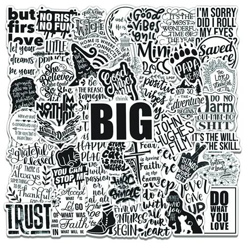 50pcs/Pack Black White Motivational Words Text Stickers Insp
