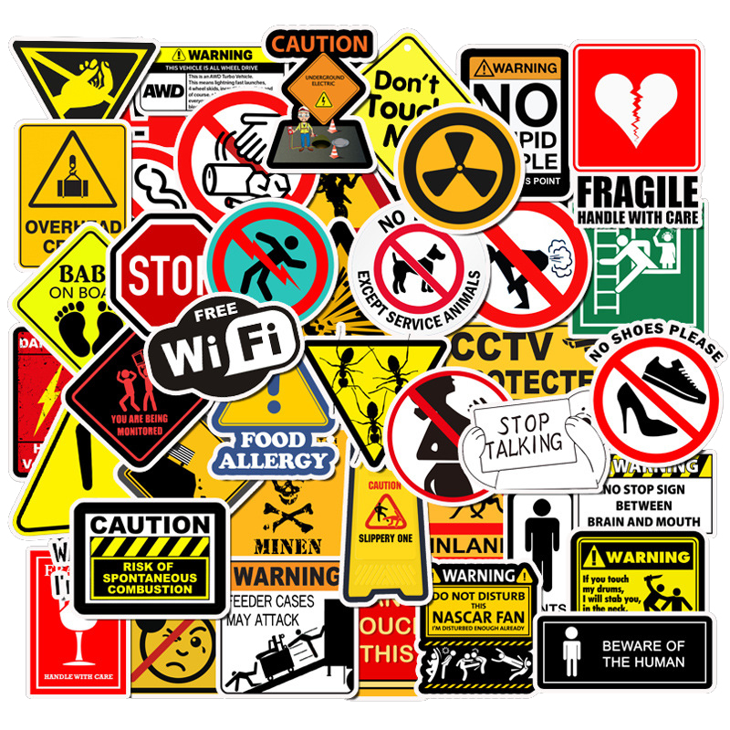 50Pcs Warning sign Stickers Waterproof Danger Banning