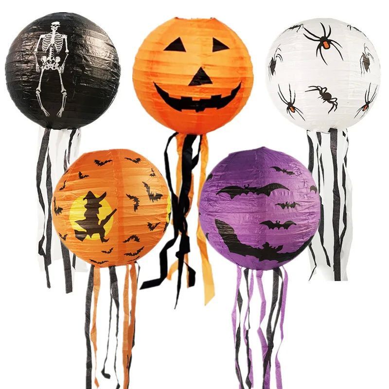 1pc Halloween Paper Lanterns Pumpkin Lantern Spider Bat Skel