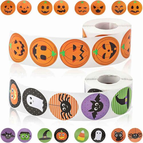 500Pcs/roll Halloween Sticker Rolls, Halloween Round Pumpkin