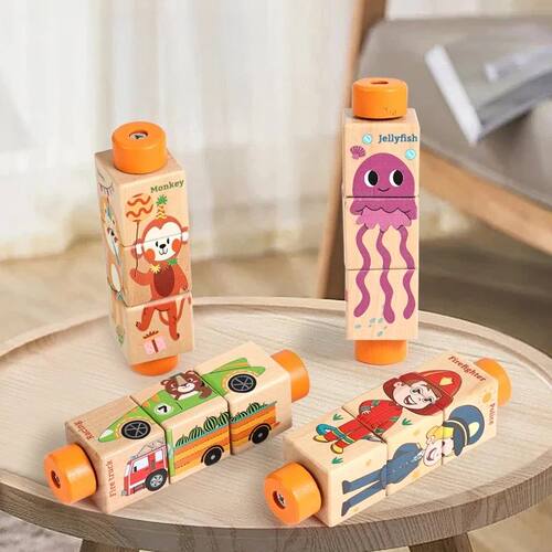 Baby Wooden Rotating Jigsaw Puzzle Hand bell Toy Baby Mobile