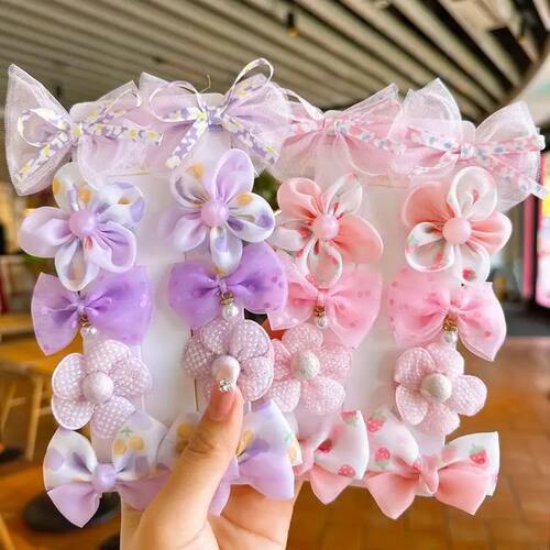 10Pcs/Set Cute Bows Baby Hairclips Lace Flower Children Girl