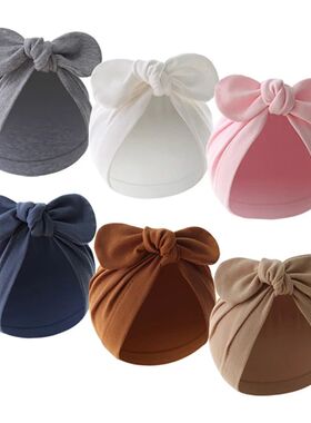 Cute Bunny Ears Baby Turban Hat Solid Color Infant Beanie Ca