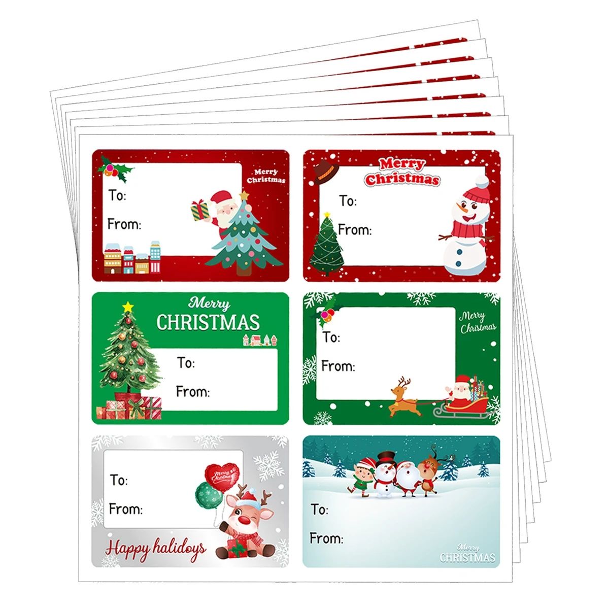 60pcs/10sheets Christmas Tags 8 Design Gift Sticker Name Tag